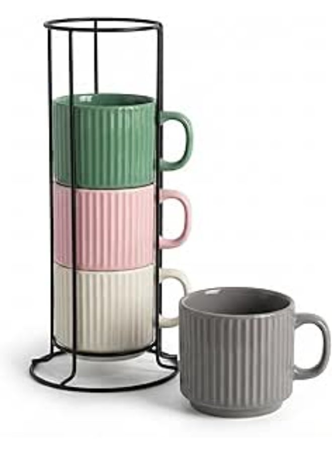 4 Piece Elegant Ceramic Cup Set with stand - Image 4